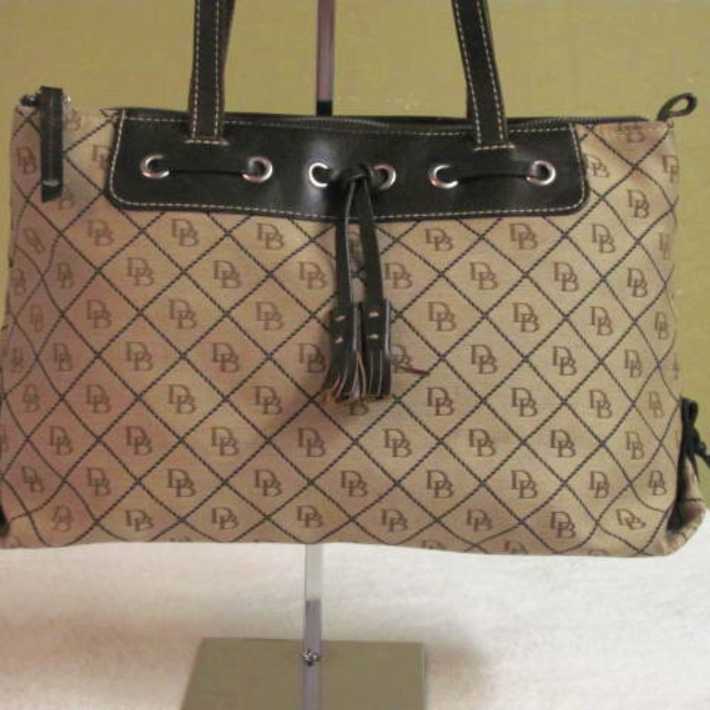 Dooney Bourke Vintage Women’s Brown and Beige Canvas handbag Leather trim